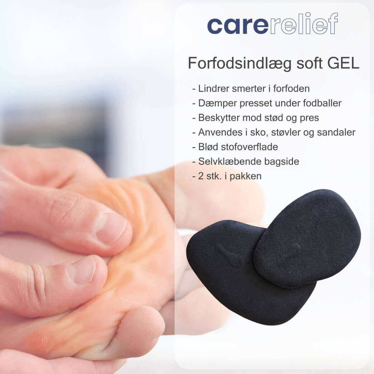 Soft forfodsindlæg til sko, one-size, 2 stk. - Disse såler dæmper presset på forfoden i støvler, sandaler med hæl, stilletter og højhælede sko - Køb 1 par indlæg til sko online.