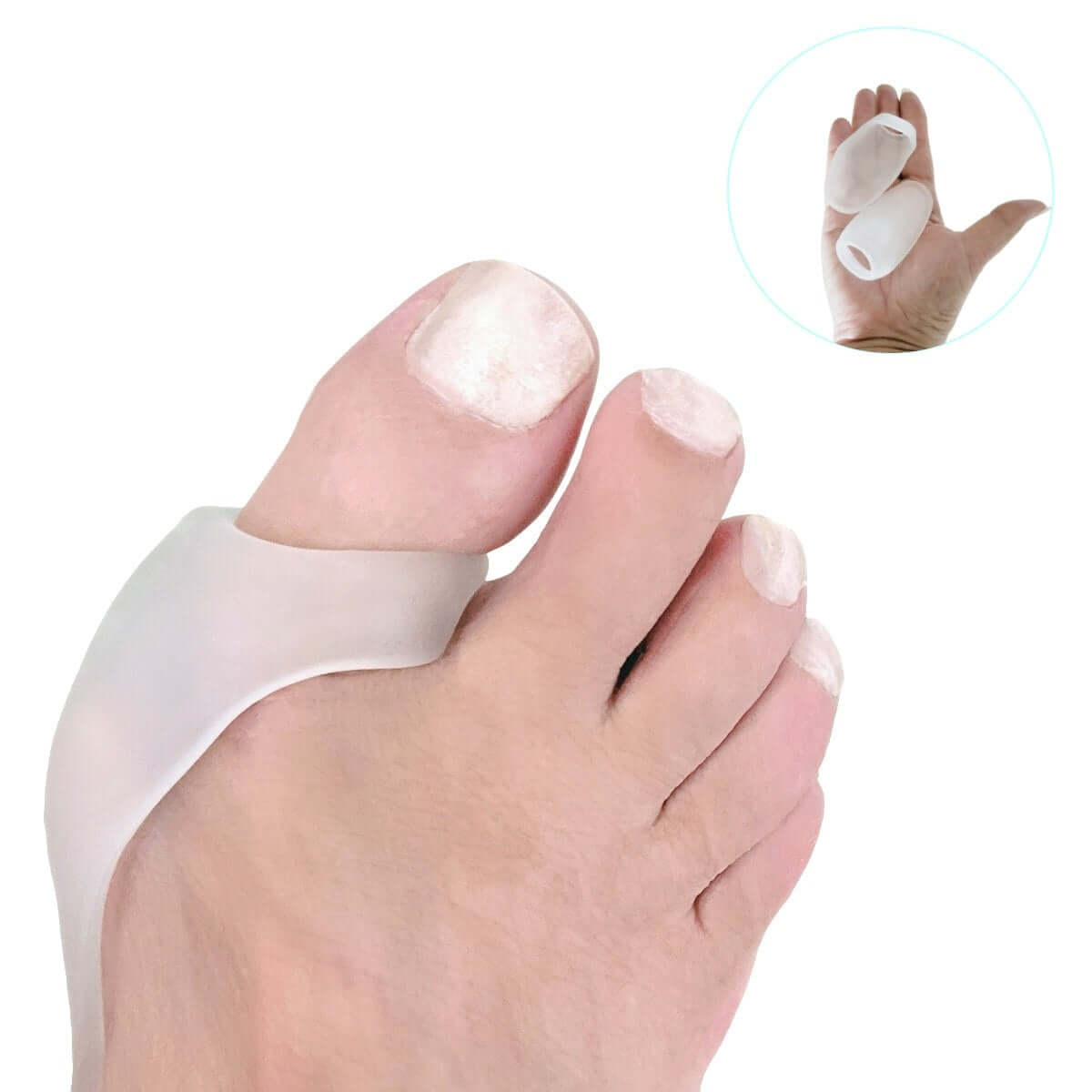 Gel knystbeskytter med støtte og komfort til knyster på storetå. Tåspreder silikone mindsker friktion og tryk fra sko. Køb 1 par (2 stk.) tåskiller til storetåen hos Carerelief.dk.