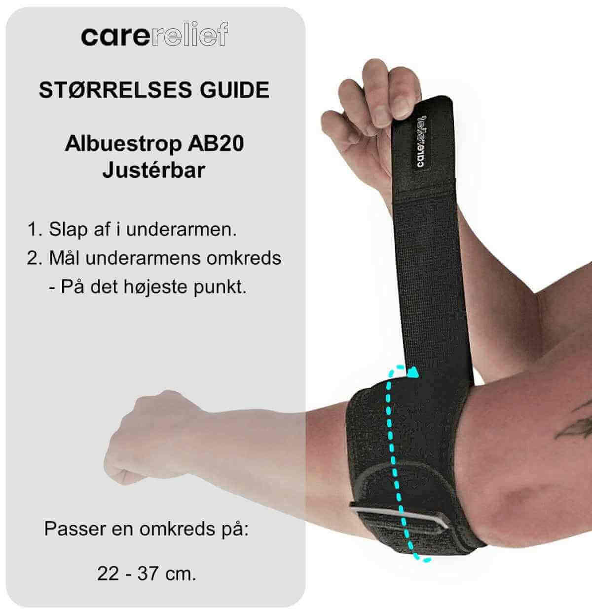 Albuebind med gel og velcro. Få optimal støtte og aflastning med albue støttebind AB20 ved smerter, skader, overbelastning, tennisalbue og slidgigt. One-size. Mål omkreds: 22-37 cm.