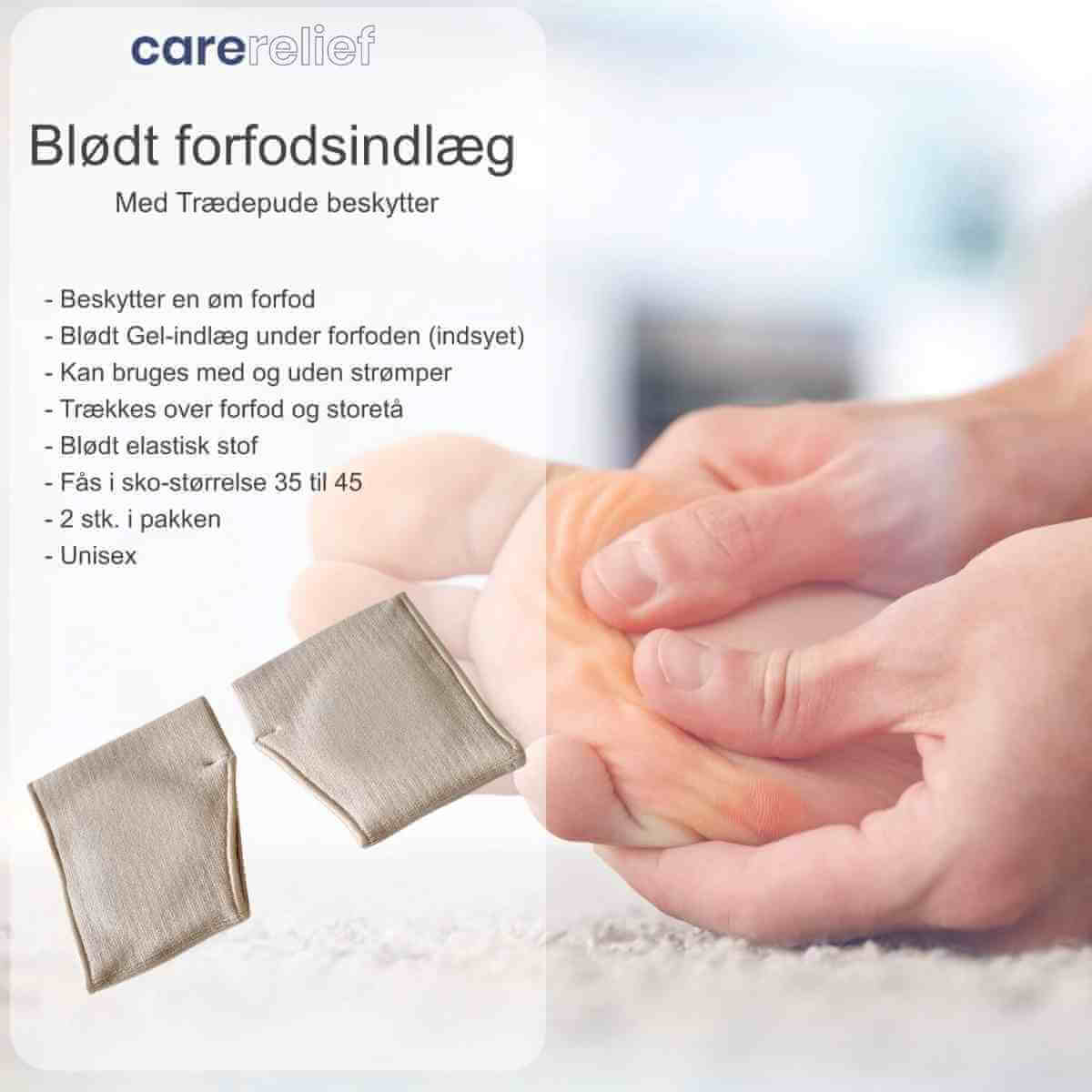 Køb støddæmpende forfodsindlæg af stof med trykaflastende gel-pude indsats under forfoden, 2 stk.  Blødt forfodsbind med silikone trædepude beskytter støtter og aflaster ved løb og gang.
