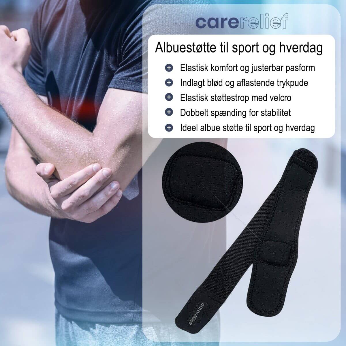 Køb albuebind til tennisalbue, golfalbue, volley- og basketball-albue. Få optimal albuestøtte og aflastning til albuen. Køb professionel albue strop ab20 med gel til træning og hverdag her!