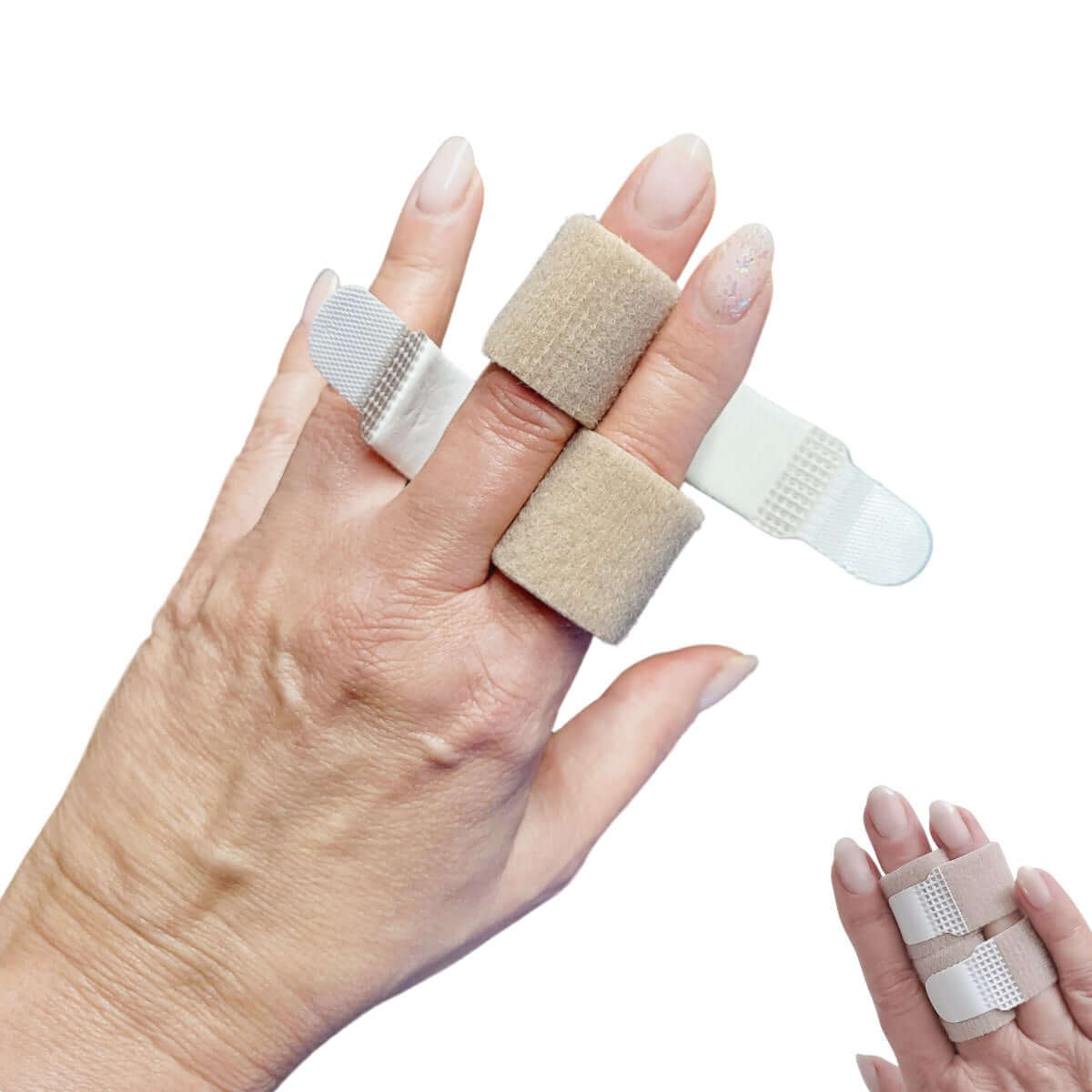 Fingerbandage med velcro strop giver støtte, beskyttelse, ro og lindring til en krum, forstuvet, skadet eller brækket finger. Bestil Køb 2 stk. fingerbandage med fingerstrop på Carerelief.dk 