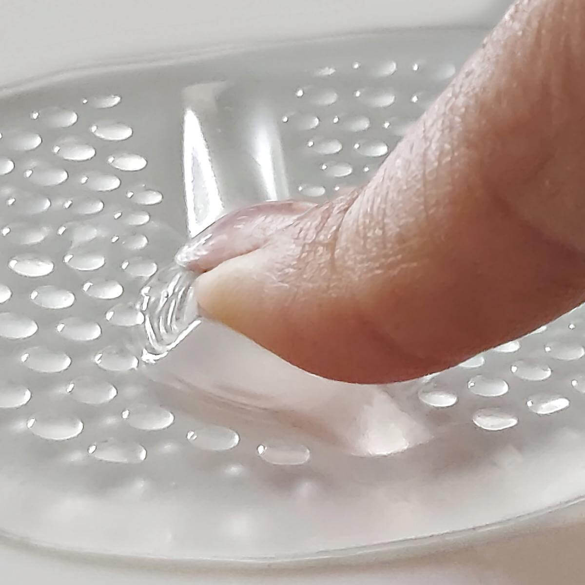 Gel forfodsindlæg giver støddæmpende komfort og lindring ved pres på forfoden. Transparent forfodsindlæg gele til sko, sandaler og stiletter
