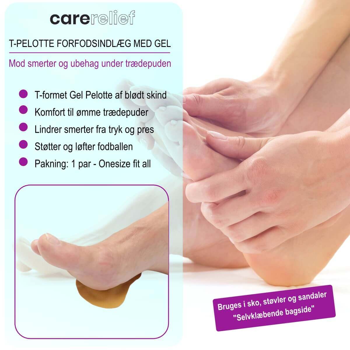 Pelotte indlæg til sko og sandaler - støtte og løft til nedsunken forfod 