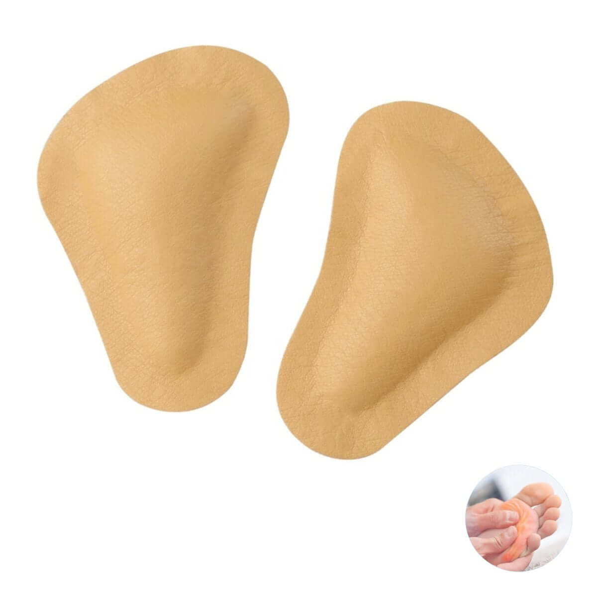 Forfodspelotte sål. Nedsunken forfod indlæg med pelotte til at klæbe ind i sko, sandaler og stiletter. 1 par beige pedag T-form.