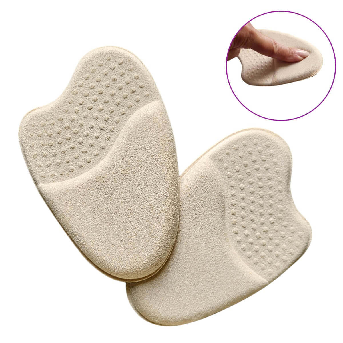 Indlæg til nedsunket forfod af memory foam giver komfort, støtte og aflastning i tæer og under fodballen i sko, sandaler og høje hæle. Køb 1 par behagelige forfodsindlæg hos Carerelief.dk.