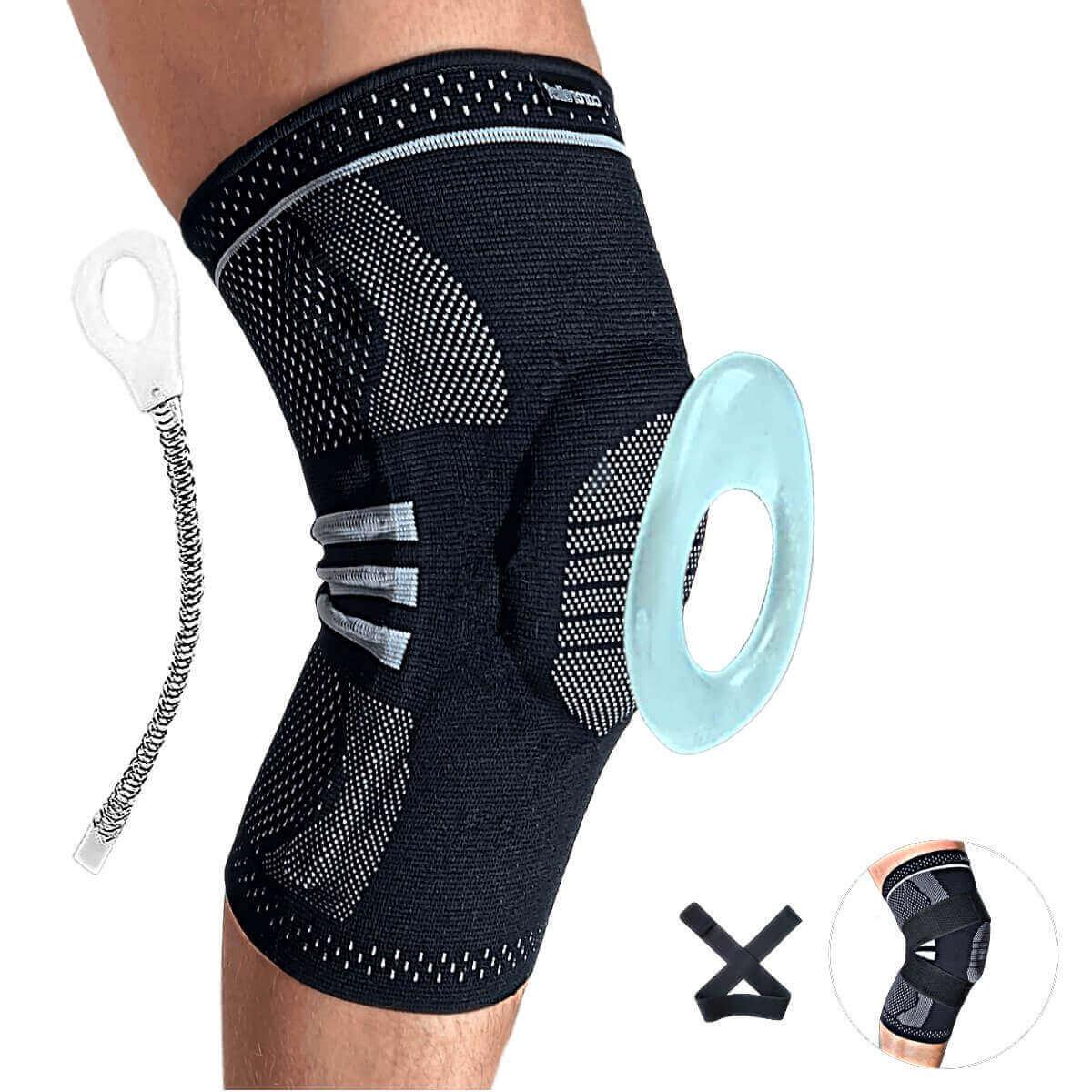 Støttebind til knæ med skinner til meniskskade, ledbåndsskade. Knæbandage med stålfjedre. Knæskinne menisk. KN15 PRO Carerelief.