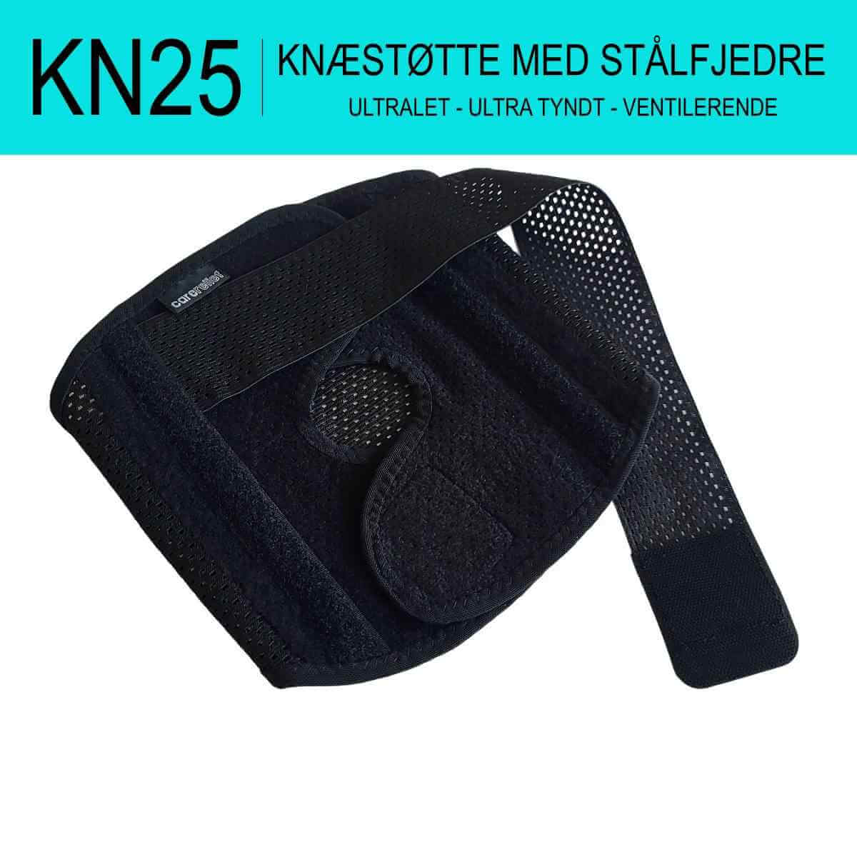 Knæstøtte med stålfjedre og knæstrop til lb og hverdag, str. M, L, XL - KN25 Flex fra Carerelief - Ultralet og justerbart knæbind med stivere giver støtte til knæet og knæskallen.