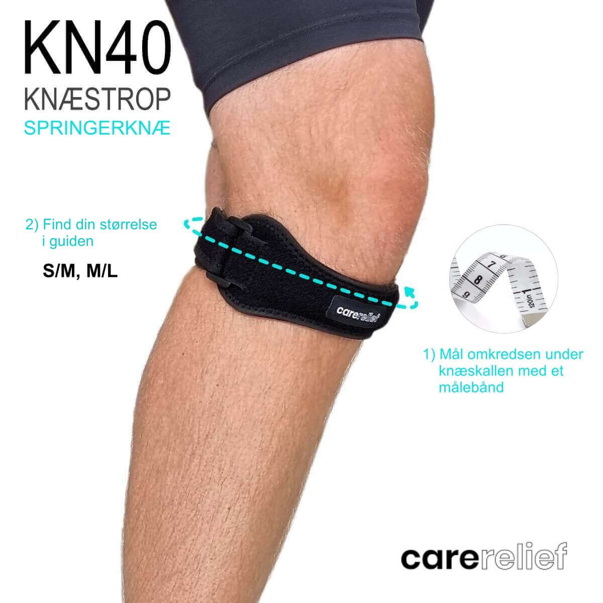 Patalle strap sort - KN40 PRO - str S/M, M/L - Afhjælper smerter fra springerknæ ved løb