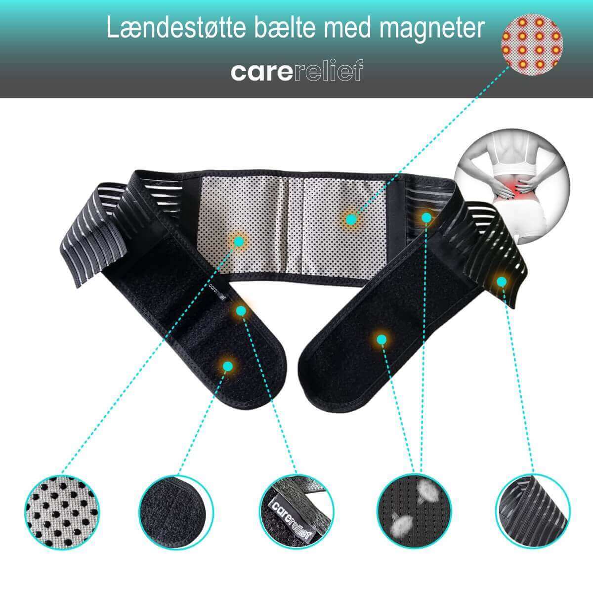 Køb lændebælte med varmende tourmalin og magneter LB20 online hos Carerelief.dk, der giver støtte og lindring ved ømhed, slid og ubehag i lænden, iskias og nedre ryg.