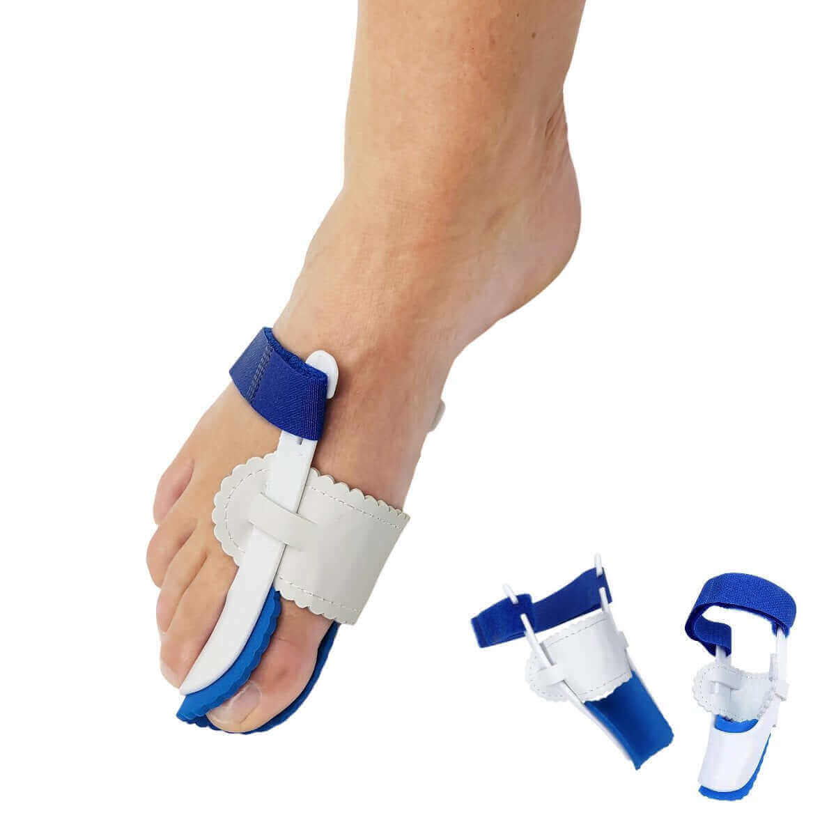 Nattåskinne til knyster og skæv storetå med blød polstring afhjælper symptomer og smerter ved Hallux Valgus, onesize. Køb justerbar nat skinne til højre og venstre storetå (1 par) billigt hos Carerelief.dk.