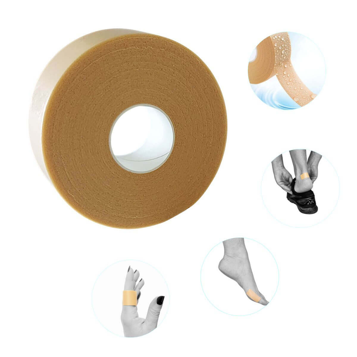 Plaster på rulle til beskyttelse af tæer, hæle og fingre mod friktion i sko og ved aktiviteter. Køb 1 rulle trykaflastende komfortplaster til brug ved løb og gang.