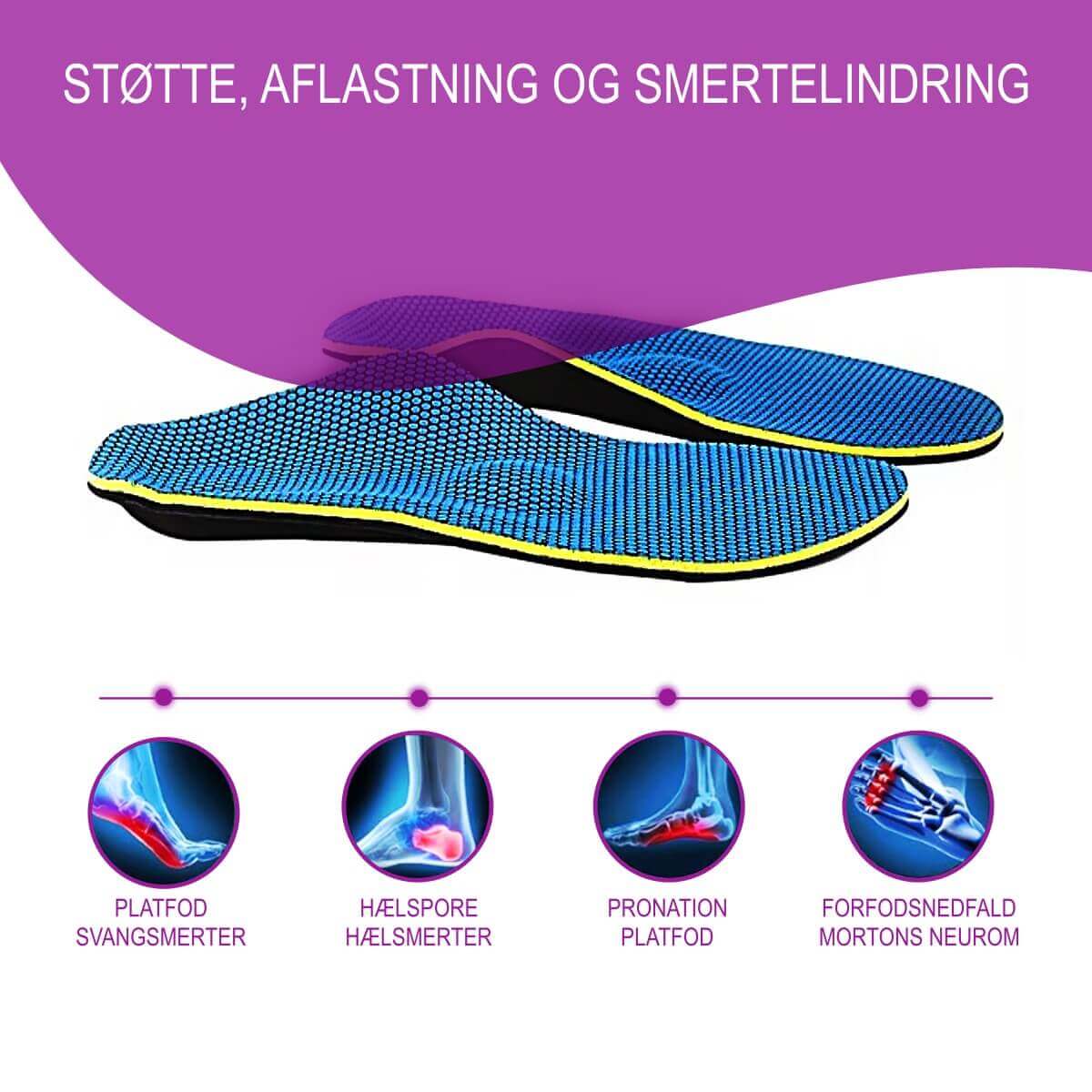 Ortopædisk indlægssål støtter og aflaster ved nedsunken forfod, platfod, pronation, hælspore og akillessene betændelse. Bedste pris på komfort såler online hos Carerelief.dk.