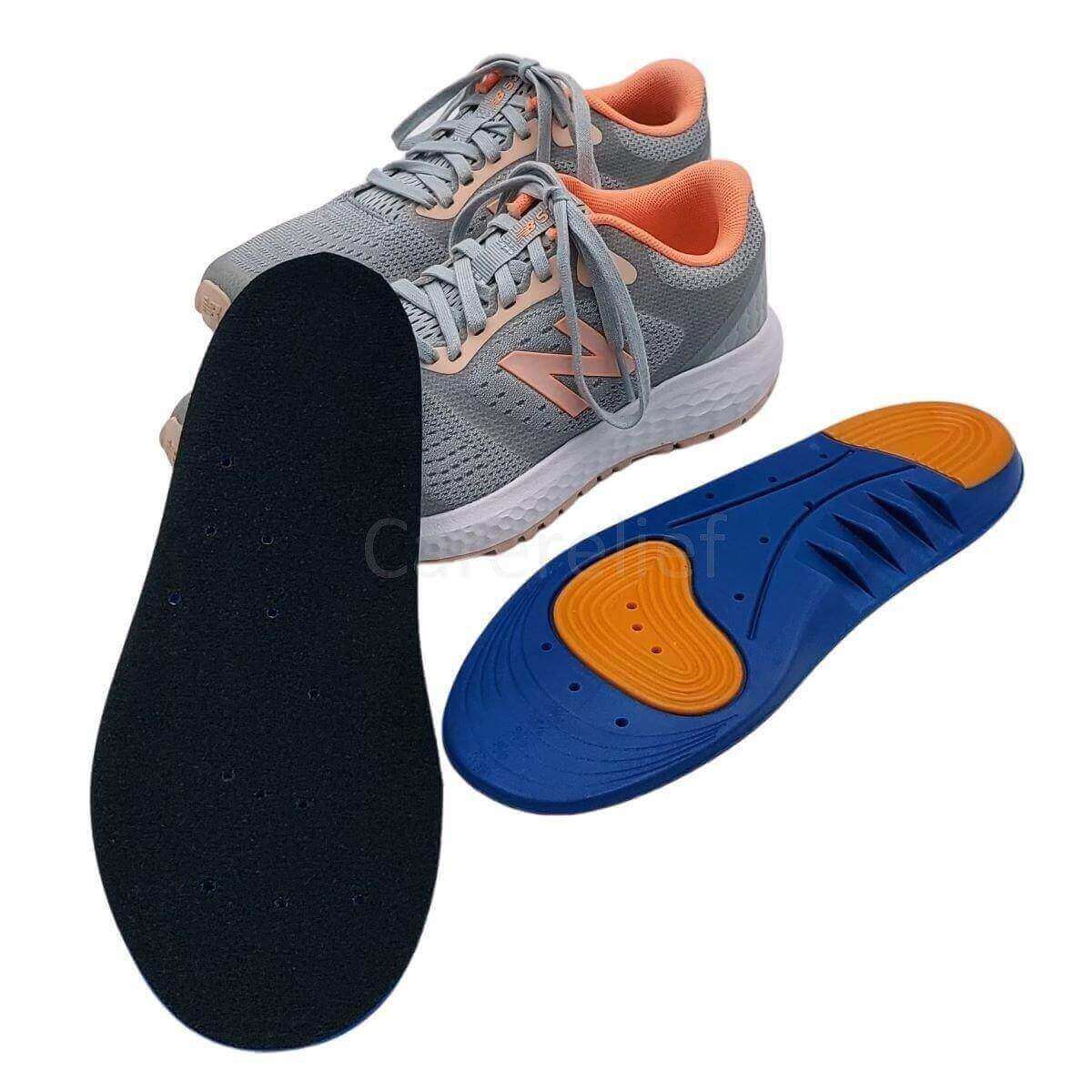 Stødabsorberende såler med gel og ekstra trykaflastning ved forfod og hæl. Indlægssåler til aflastning af fødder, knæ og hofter ved sport og i hverdagen FF47 Active.