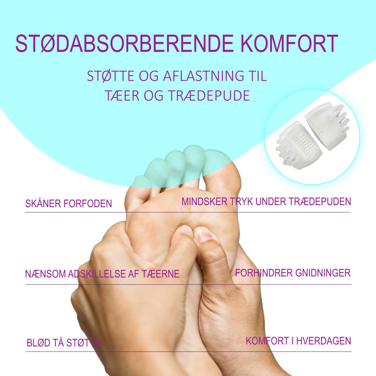 Støddæmpende silikone forfodsbind til en øm og nedsunken forfod 2 stk. Trykaflastende forfodsstøtte med trædepude beskyttelse