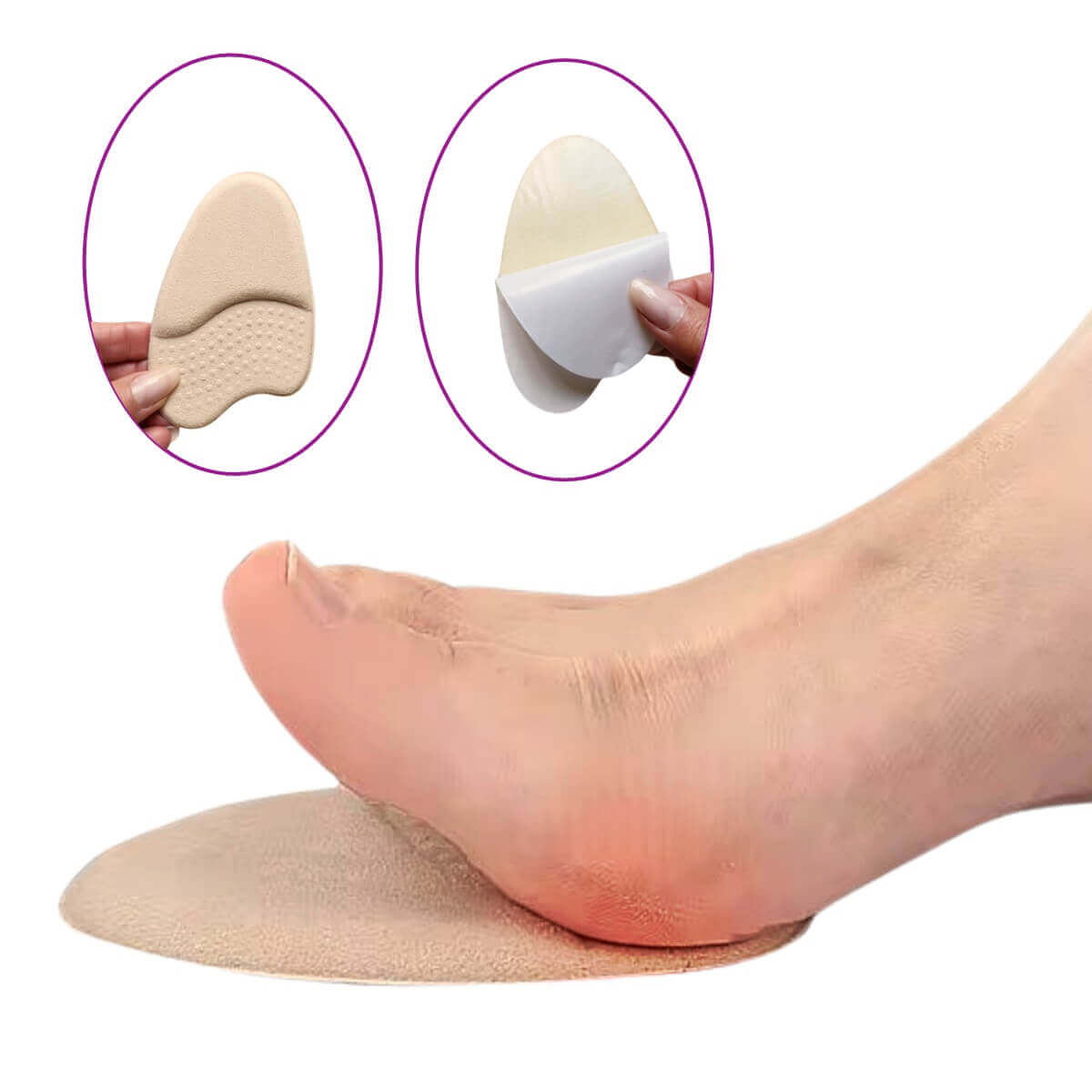 Forfodsinslæg i memory foam (1 par) med selvklæbende bagside, absorberer stød under forfoden, mindsker belastningen og forbedrer komforten i sko og sandaler