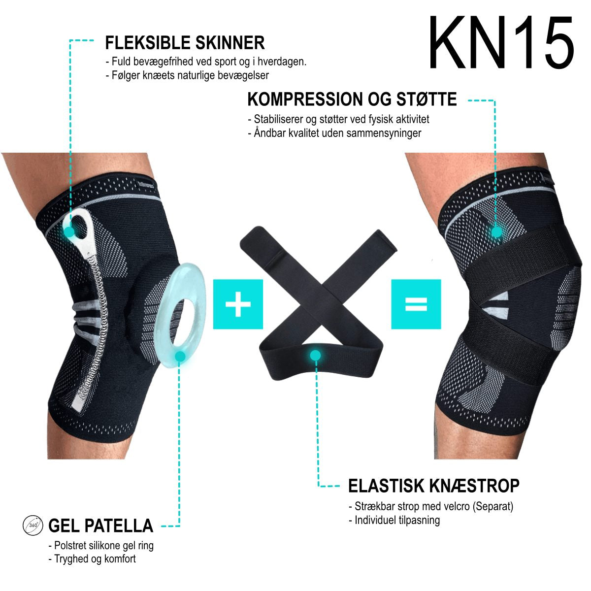 Knæbandage til menisk med stålfjedre giver effektiv støtte til knæet til sport og hverdag. Stabiliserende knæstøtte med skinner - KN15 PRO - Carerelief.