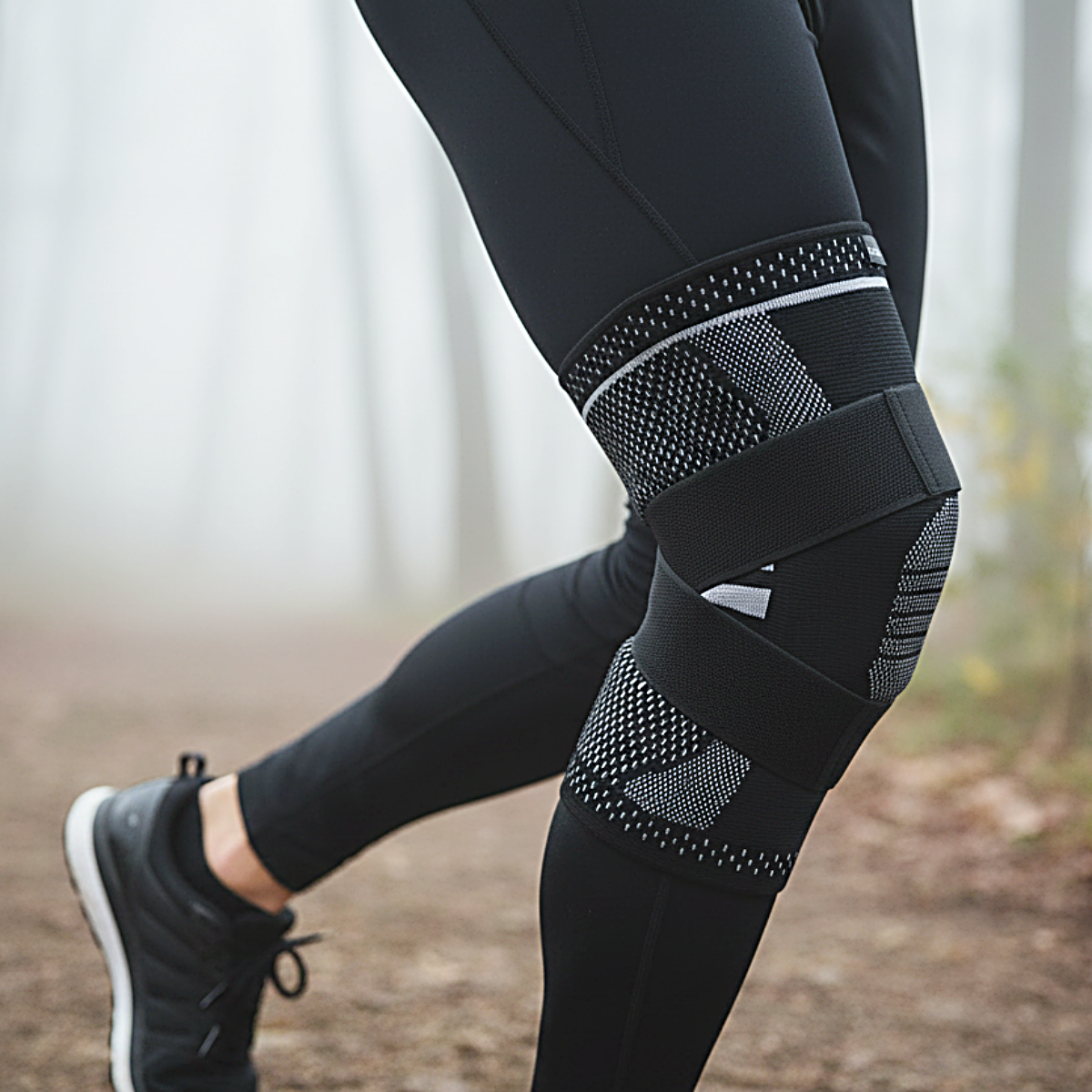 Stabiliserende knæstøtte med skinner og gel patella til sport, løb og træning. Knæbind med kompression til meniskskade og ledbåndsskade. KN15 PRO fra Carerelief.