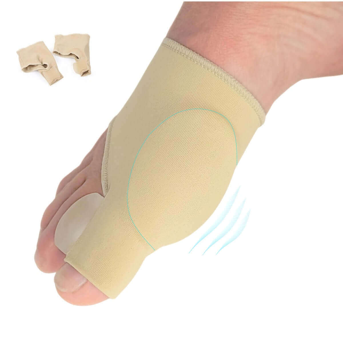 2 stk. knystbeskytter af med gelindsats og tåskiller - FF50 Carerelief - Beskytter ømme knyster fra skæv storetå og hammertå 