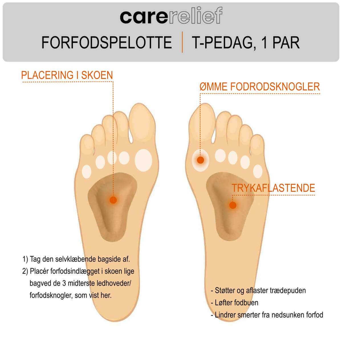 Forfodspelotte sål i skind 2 stk. - pelotte indlæg - støtte til nedsunken forfod