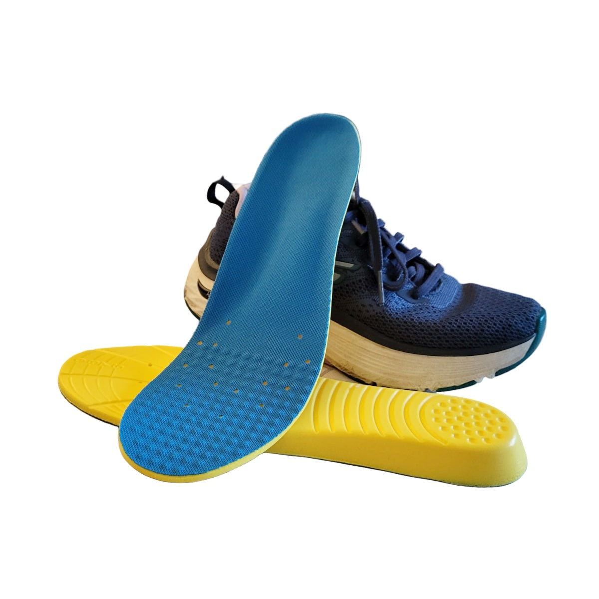 Stødabsorberende indlægssåler til platfod, pronation og hælspore. støtte til svangen og hælen med aflastning til hele foden.