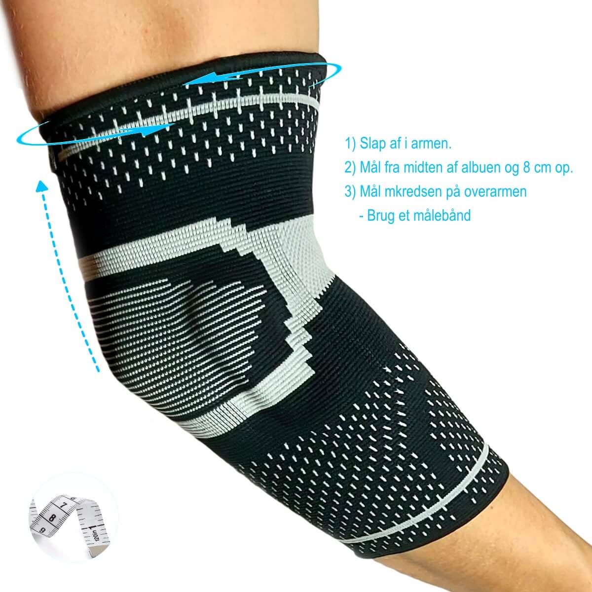 Find din pasform for albuebind med gel og støtte til albuen mod smerter og ubehag fra tennisalbue og overbelastning, fås i S, M, L, XL til højre og venstre albue - AB35 Epi.