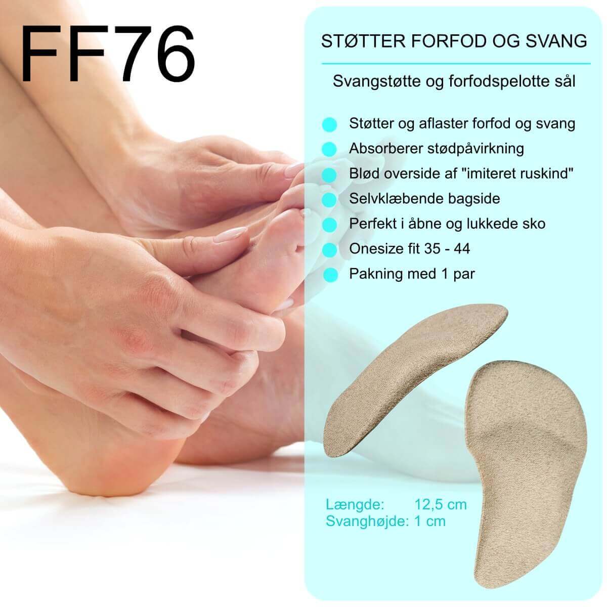 svangstøtte indlæg - Gel svangstøtte og forfodsstøtte - 1/2 sål med støtte til svang og forfod - FF76 GO