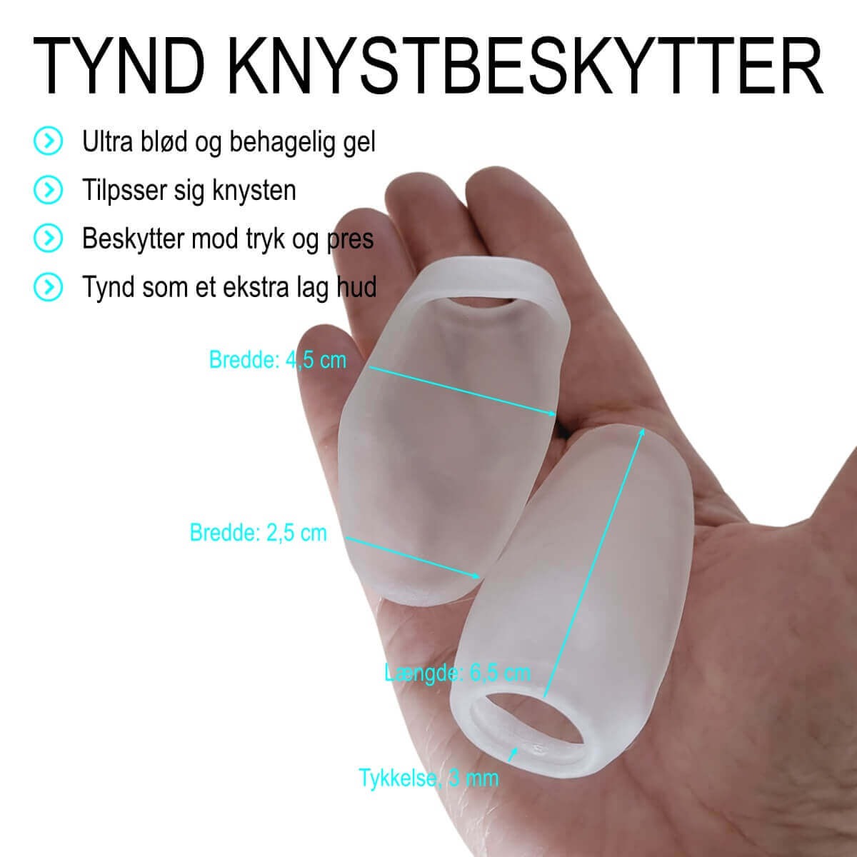 2 stk. tåspredere i tyndt design beskytter mod tryk og friktion på storetå knyst ved pres fra sko og fodtøj. 