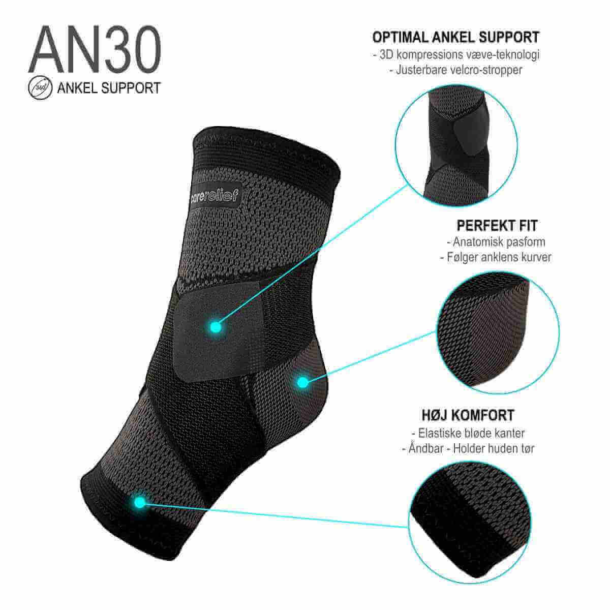Ankelbandage AN30 med justerbare stropper og velcro til svag og ustabil ankel og fod