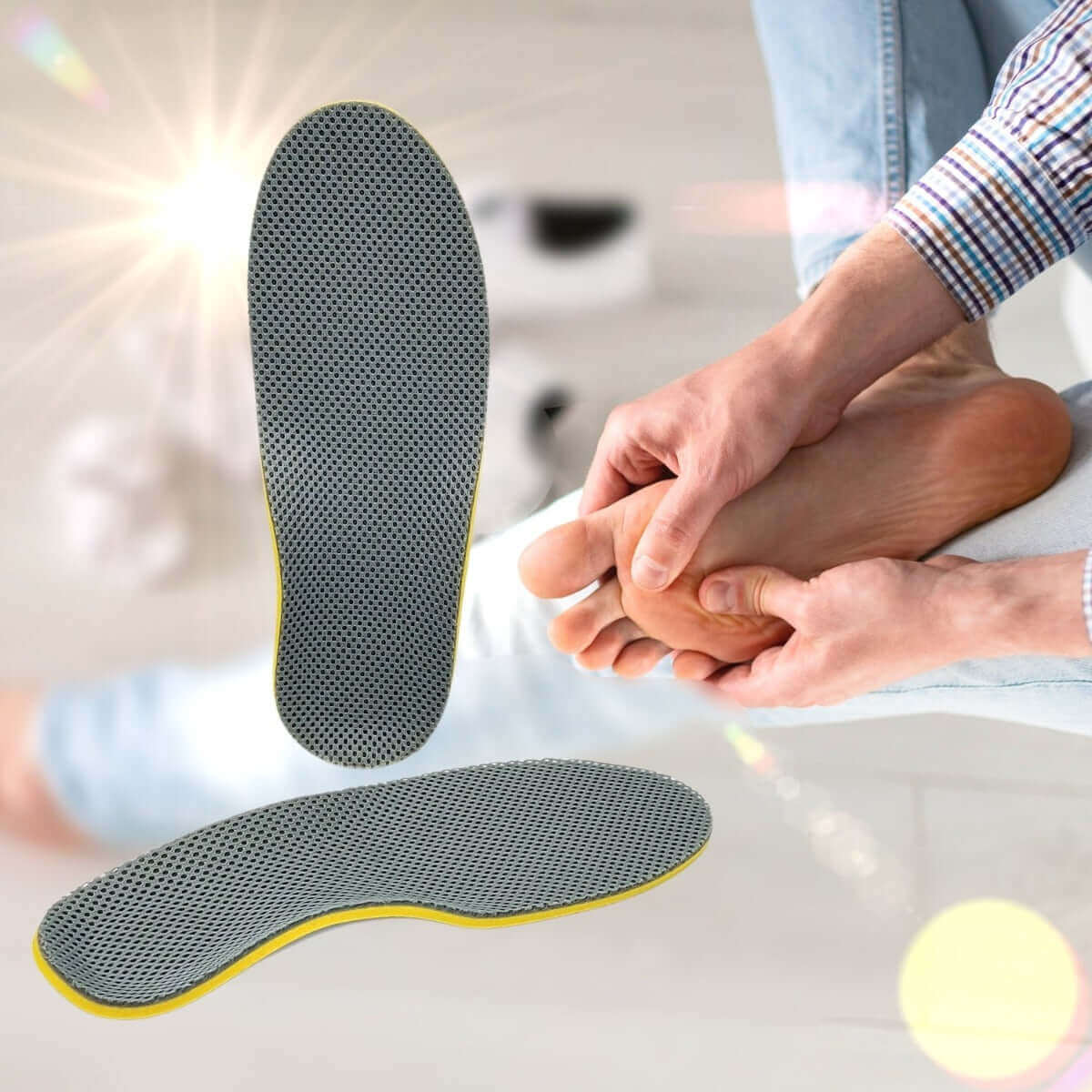Indlægssåler med svangstøtte og foam i hælen. Køb 1 par støddæmpende indlæg til sko, der støtter og løfter svangen og absorberer stød i hælen ved løb og gang. 