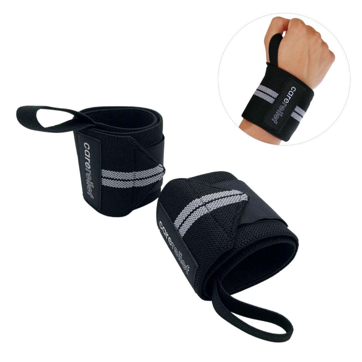 Køb Wrist Wraps med håndledsstøtte til sport og træning håndleddene, sort/grå, 8 x 55 cm. Køb wrist wraps håndledsbeskytter bind HL30 hos Carerelief.dk.