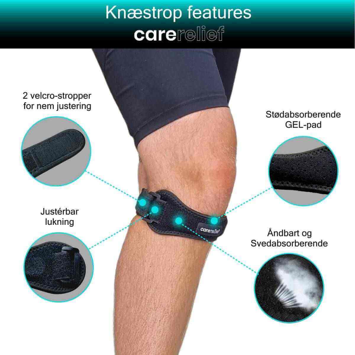 Køb knæstrop til schlatter, springer og løber knæ. Knæbind KN40 justeres nemt med stropper. Gel-puden lindrer smerter i senen under knæskallen og aflaster knæet efter skader, ved sport og i hverdagen.